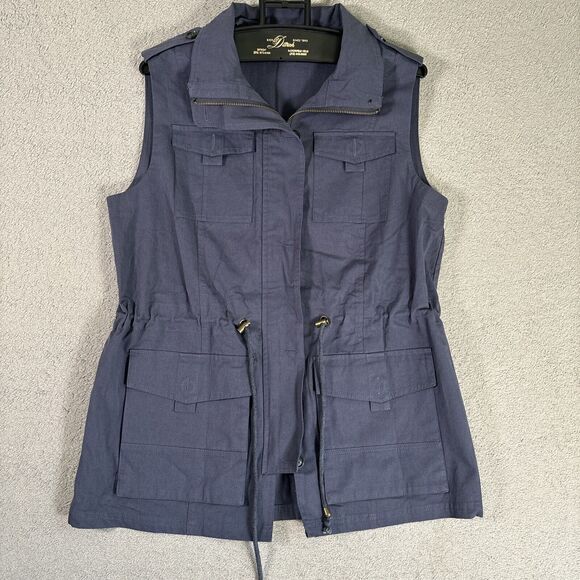 Multi Pocket Travel Vest Size 39 Inch Chest Full Zip Epaulets Blue Cinch Waist - Picture 1 of 10